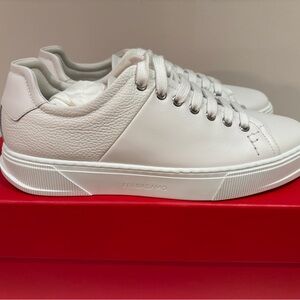 Salvatore Ferragamo White Leather Low-Top Sneakers